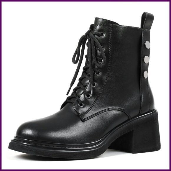 Women's Chunky Heel Combat Boots Platform Ankle Booties Size 7-10